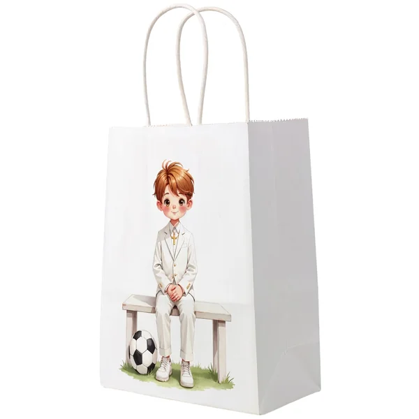 Bolsa de comunión de niño fútbol sentado de 23 x 18 x 10 cm