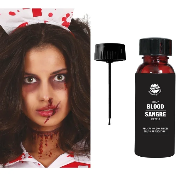 Bote de sangre densa con pincel