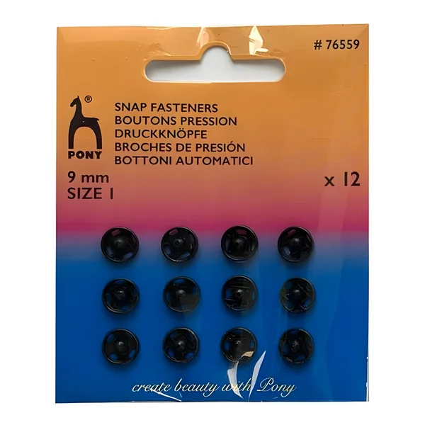 Botones de presión de 0,9 cm negro - Pony - 12 pares