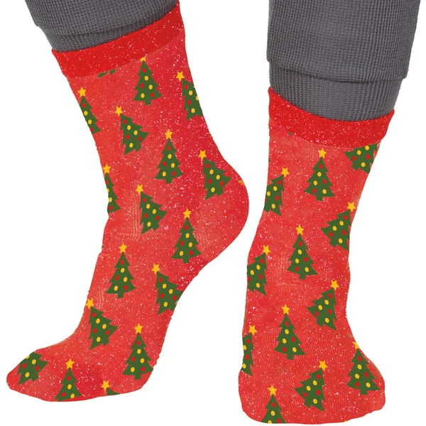 Calcetines de árbol de Navidad rojos con glitter - 1 par