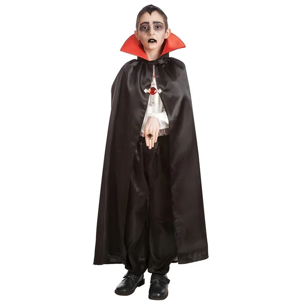 Capa de 97 cm de vampiro con cuello rojo infantil