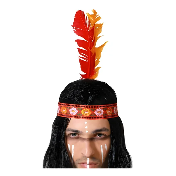 Cinta de indio con plumas roja y amarilla