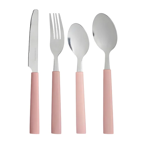 Cubertería de plástico rosa con cubertero - 16 unidades