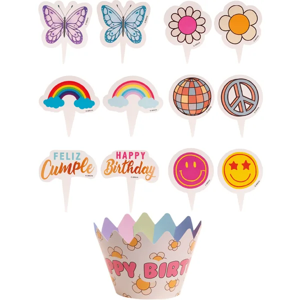 Cápsulas para cupcakes de Feliz cumpleaños con picks