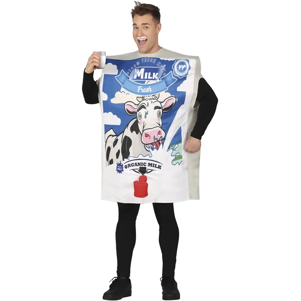 Disfraz de cartón de leche para hombre