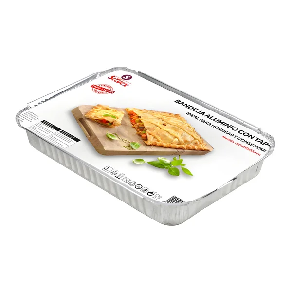 Envase de 31,2 x 18 x 3,5 cm desechable rectangular con tapa - 3 unidades
