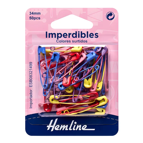 Imperdibles de 3,4 cm de colores - Hemline - 50 unidades