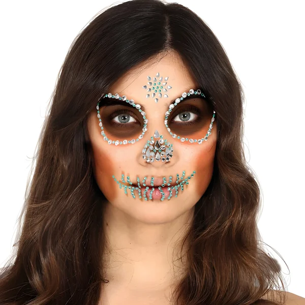Joyas adhesivas faciales de calavera verde