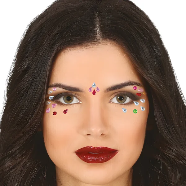 Joyas adhesivas faciales de gotas multicolores