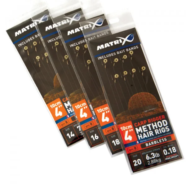 Matrix Carp Rigger Method Hair Rigs tamaño 20 Sin Púa