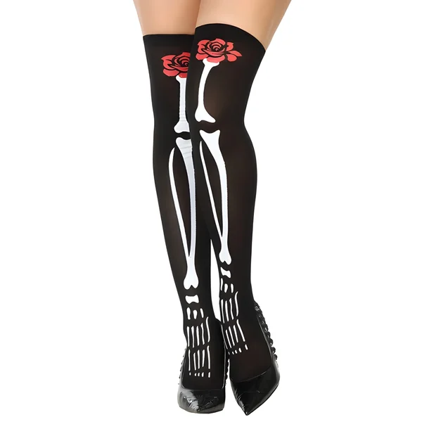 Medias de esqueleto con rosa roja