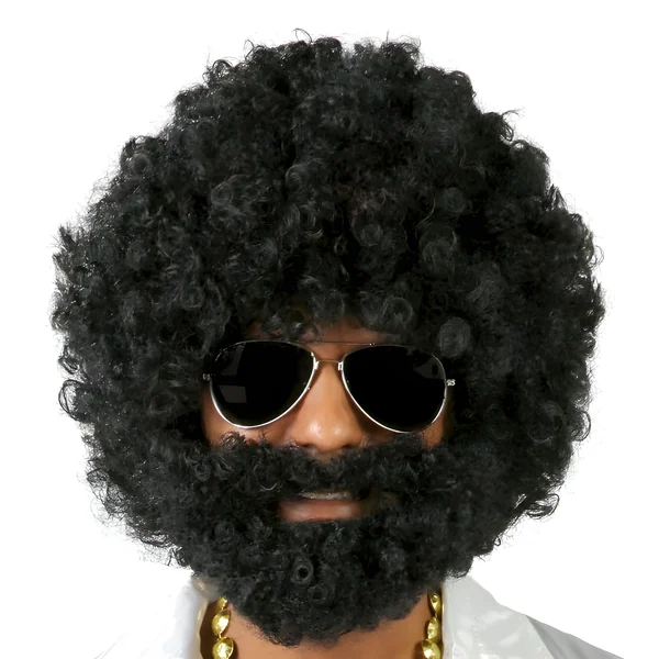 Peluca afro negra con barba