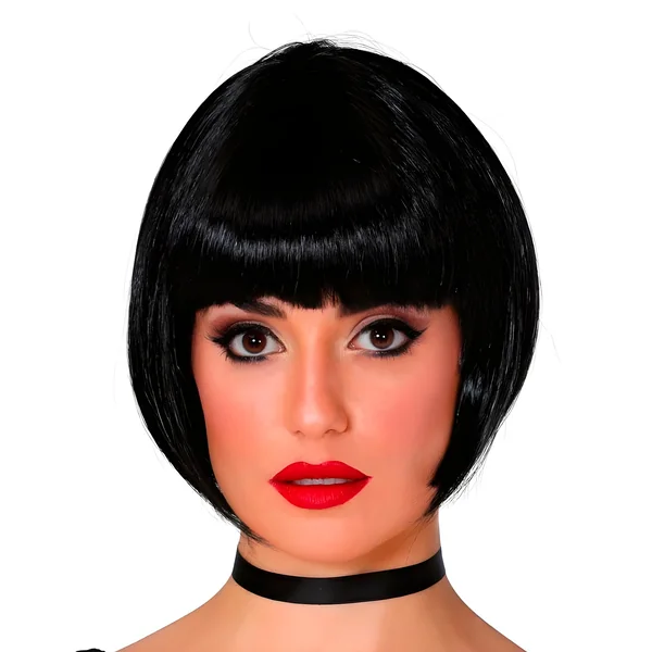 Peluca corta negra con flequillo - Imagen 2