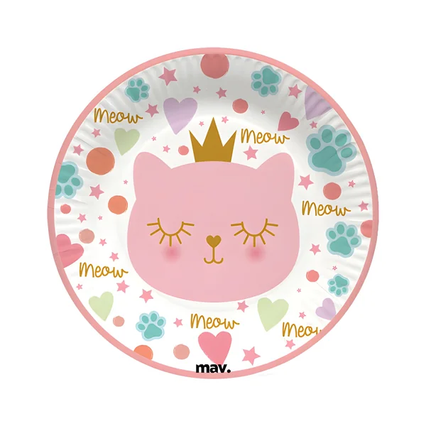 Platos de Gato princesa de 18 cm - 8 unidades