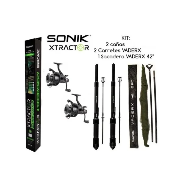 Sonik kit xtractor 2 cañas 9" 3lb+2 carretes+1 sacadera