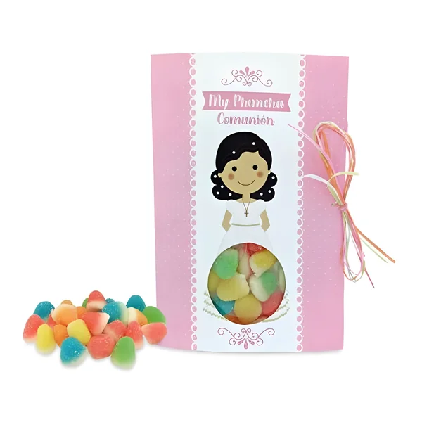 Tarjeta Mi Primera Comunión niña con chuches de 40 gr