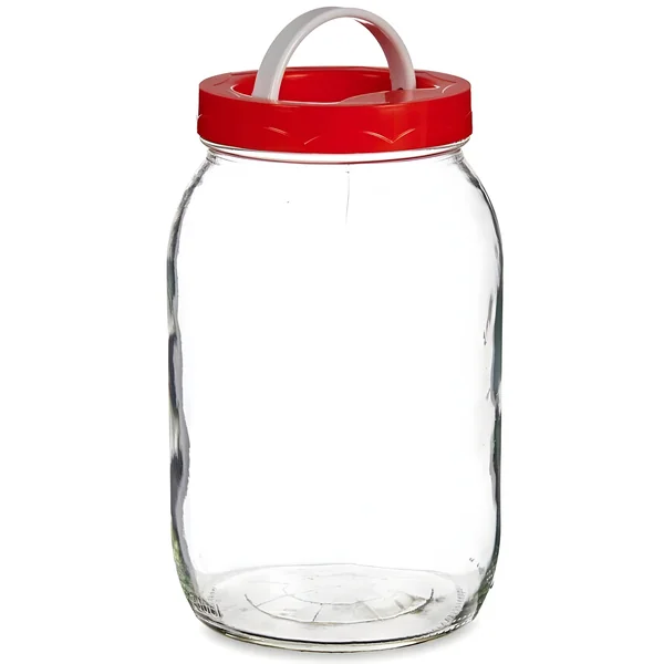 Tarro de 2 L transparente con tapa roja y asa - Imagen 2