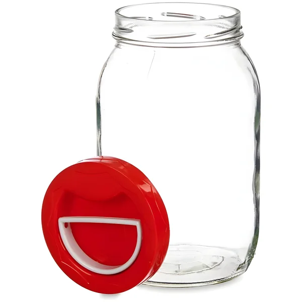 Tarro de 2 L transparente con tapa roja y asa - Imagen 3