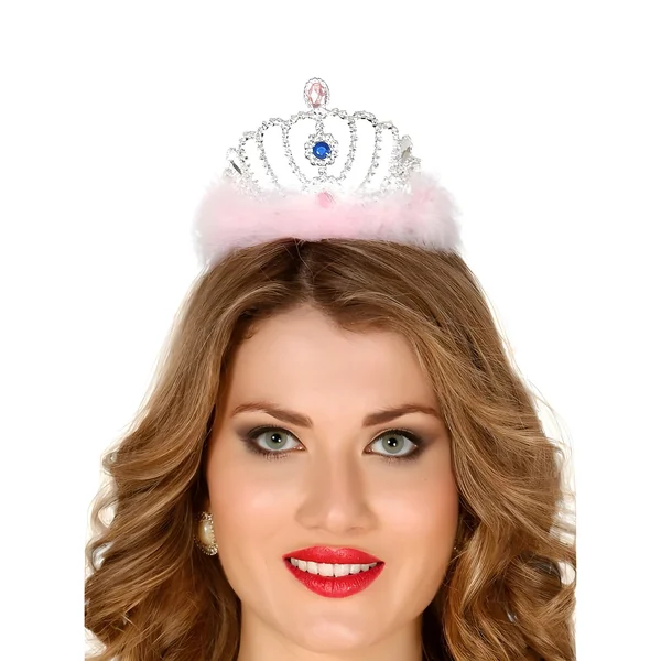 Tiara plateada con pelo rosa