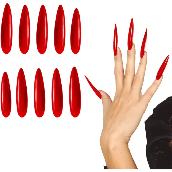 Uñas postizas largas rojas - 12 unidades
